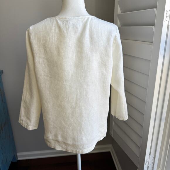 HOT COTTON Top Womens Small Cream 100% Linen Preppy Coastal Beachy Resort Wear - Picture 3 of 9